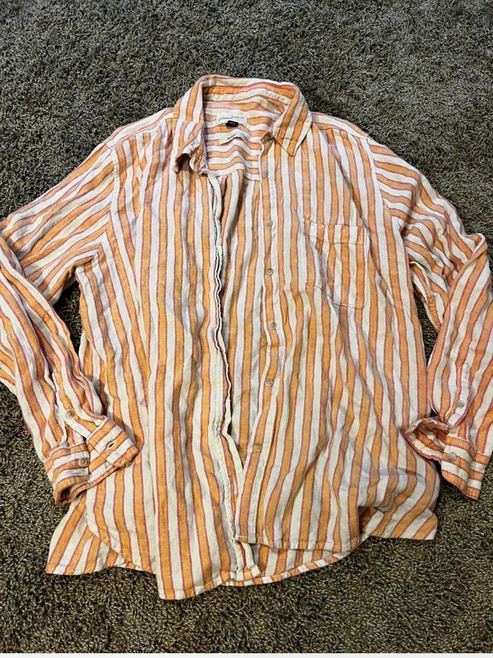 Women’s Orange, Pink & White Striped Button-Up Shirt